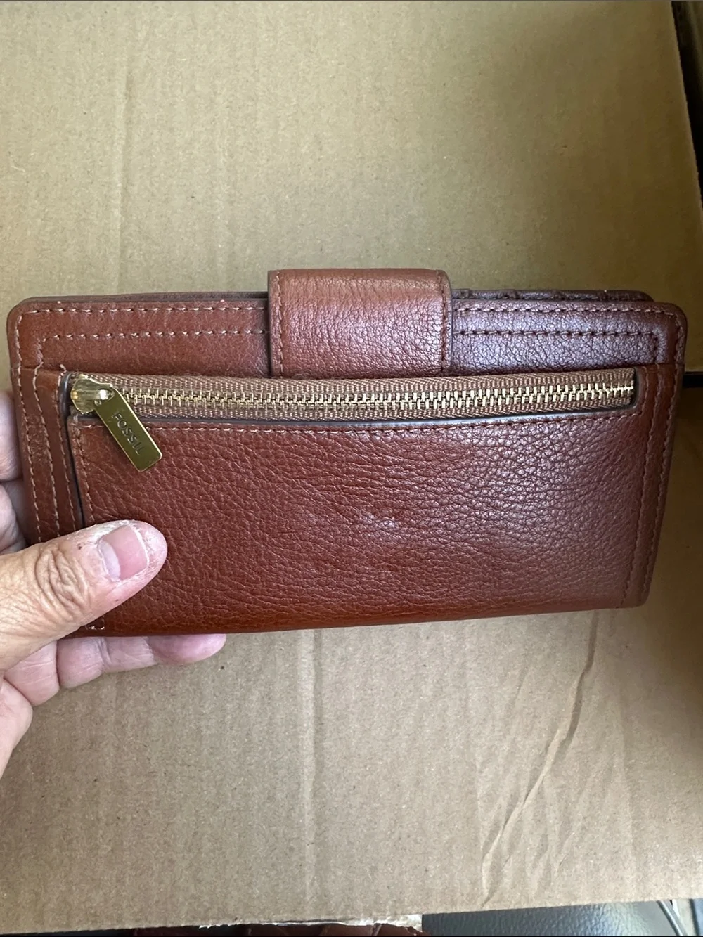 Fossil Women's Cognac Embossed Leather Card Holder Wallet